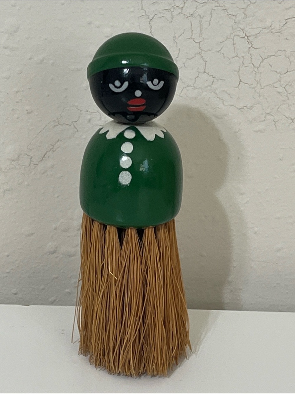 Vintage Green Painted clothes  Brush with Natural Bristle Skirt folk art Rhody